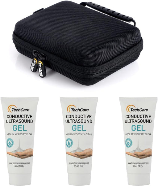 Techcare Massager Travel Carrying Case Combo Set with Electrodes Pads Gel (3 Pack of 2 oz) for Techcare Tens Units
