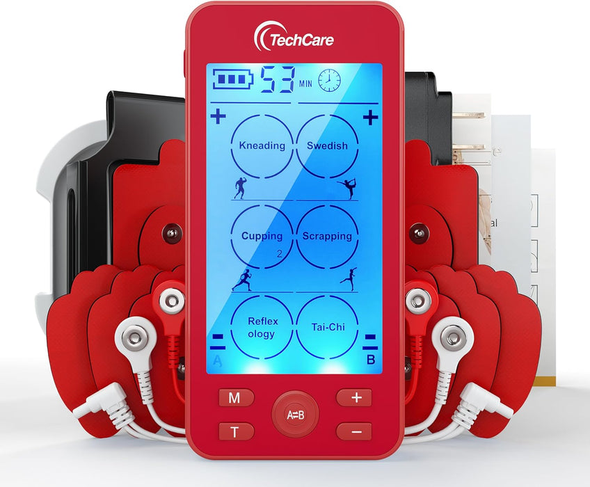 Tens Unit Muscle Stimulator Full Body Massager 24 Massage Modes LIFETIME Warranty (RED)