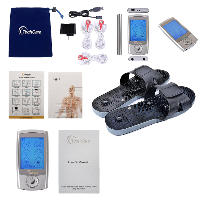 Techcare Pro 24 Tens Unit Muscle Stimulator 24 Modes + Foot Massager Slipper