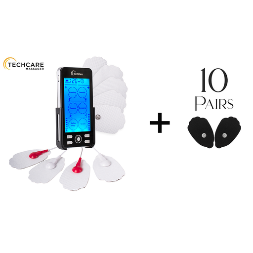 TechCare Plus 24 Modes Tens Unit Muscle Stimulator + 10 Pairs (20) Black Medical Grade Electrodes Replacement Pads