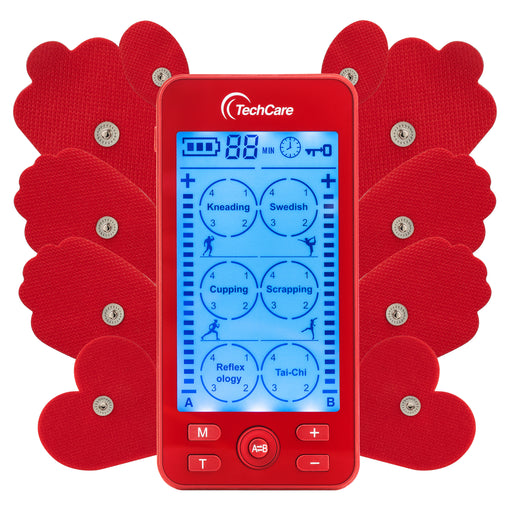 Tens Unit Muscle Stimulator Full Body Massager 24 Massage Modes LIFETIME Warranty (RED)