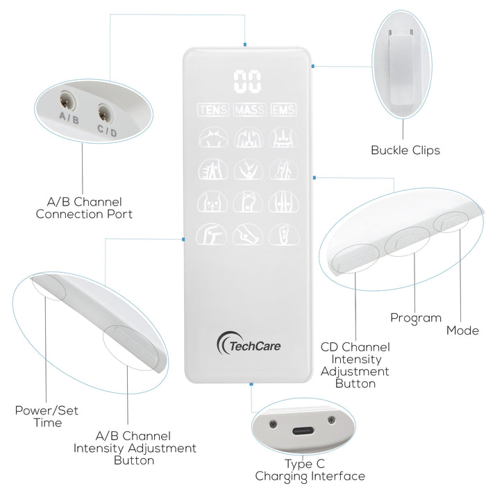 Tens Machine Unit Device Pulse Massager 4 Channel Rechargeable Muscle Stimulator