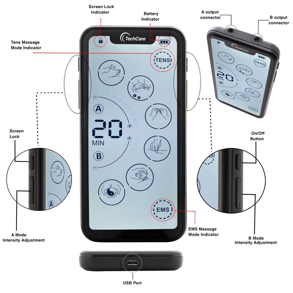 Dr. Boyd's Advanced x Touchscreen Tens & EMS Unit -32 Modes, 8 Settings, Large Back-Lit Touchscreen Display, Dual Channel, Re-Chargeable Battery