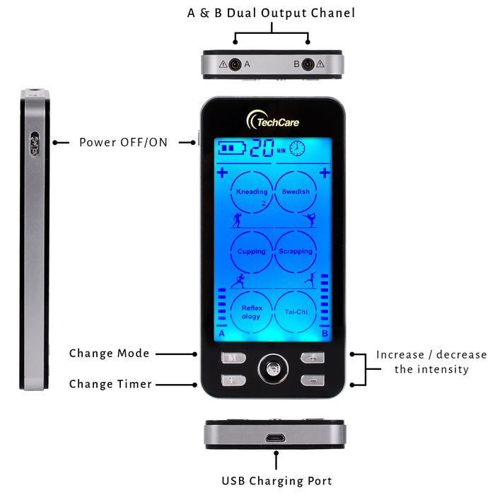 TechCare Tens Unit Muscle Stimulator Plus 24 Modes + Massager Belt