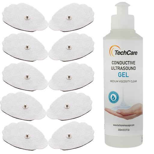 Tens Unit Muscle Stimulator Replacement Electrodes Pads 5 Pair (10) with Water Based Gel (250 ML,8.5 Fl oz) Combo Set