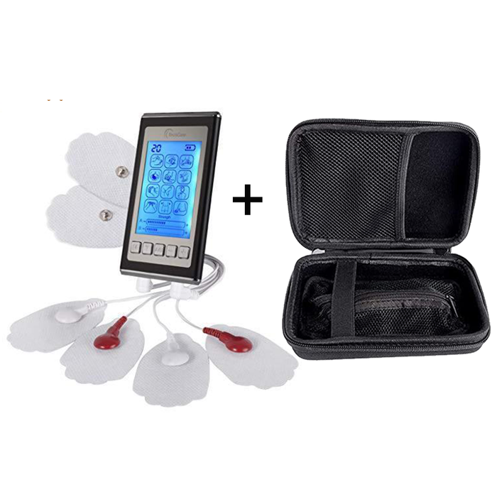 TechCare Massager Rechargeable Tens Unit 12 Modes Muscle Stimulator Machine with Protective Hard Travel Case