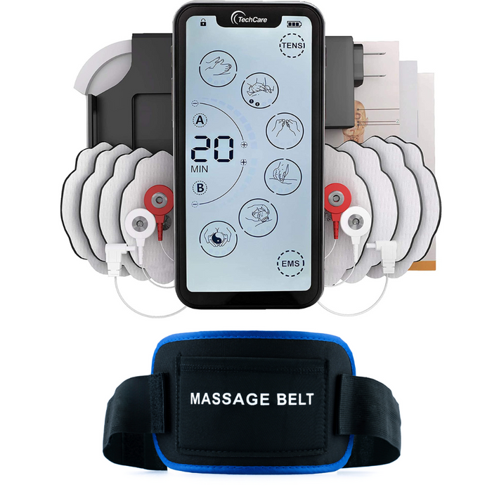Techcare Touch X Tens Unit Muscle Stimulator Combo Set With Massager Belt Attachment