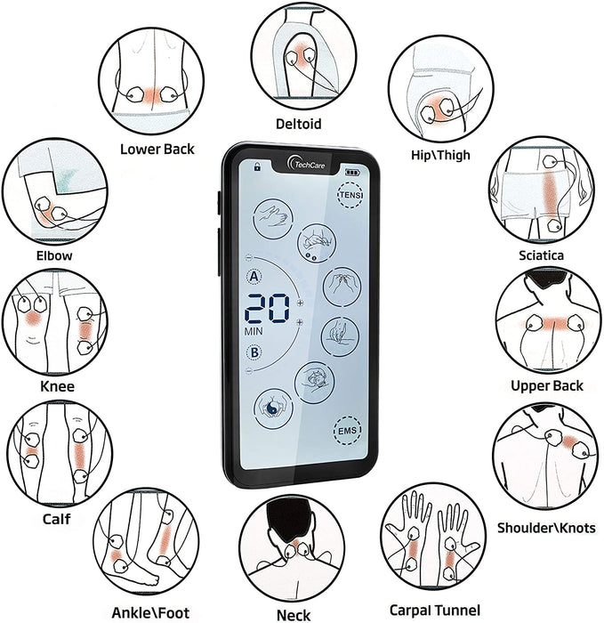 Techcare Touch X Tens Unit Muscle Stimulator 24 Massage Modes + Protective Travel Case