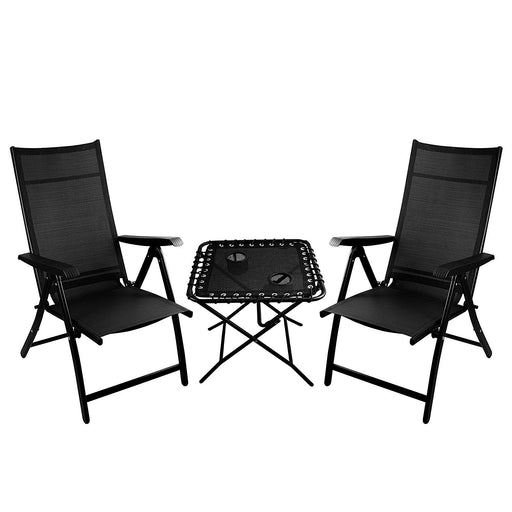 TechCare 2 Heavy Duty Durable Adjustable Reclining Folding Chairs + 1 Folding Side Table Outdoor Indoor Garden Pool