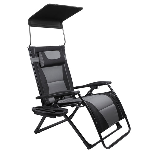 Oversize Recliner Folding Chair for Camping Patio Outdoors Zero Gravity XXLarge Extra Wide Reclining Padded Seats with Sunshade and Cup Holder Tray [Heavy Duty]