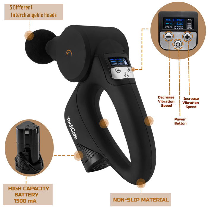 Massage Gun Deep Tissue Percussion Muscle Massager Rechargeable Battery for Athletes Pain Management 15 Speed Levels Upgraded Battery 5 Heads